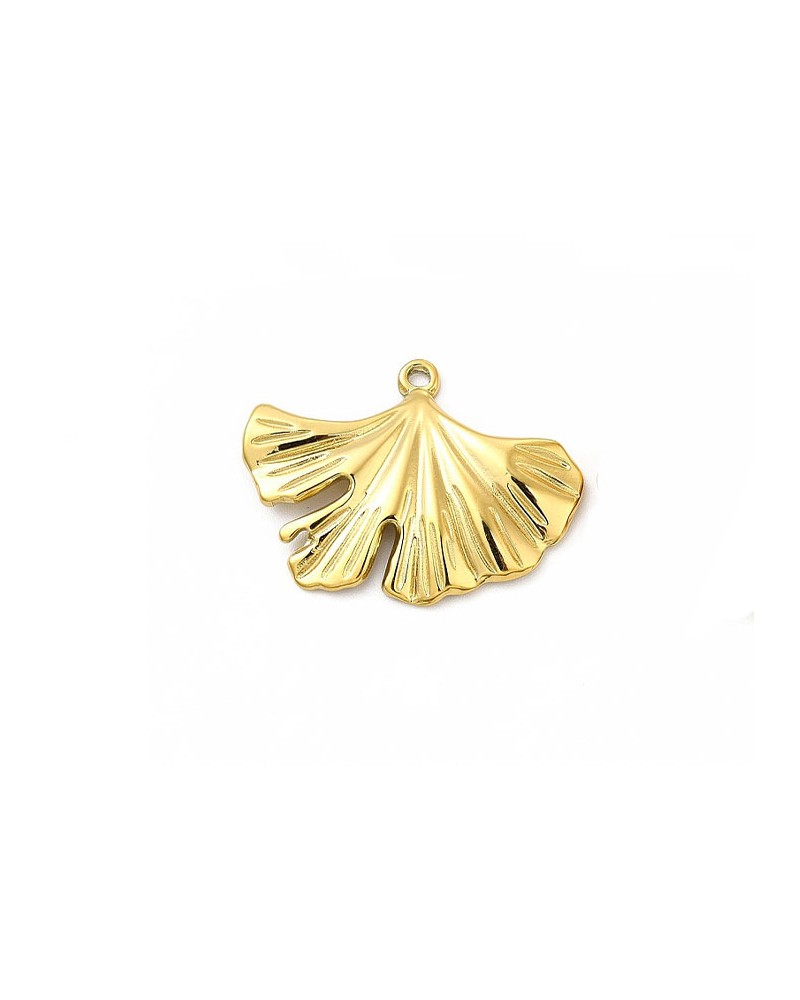 Pendentif fleur de ginkgo-22x30mm Acier inox 304 doré 18K