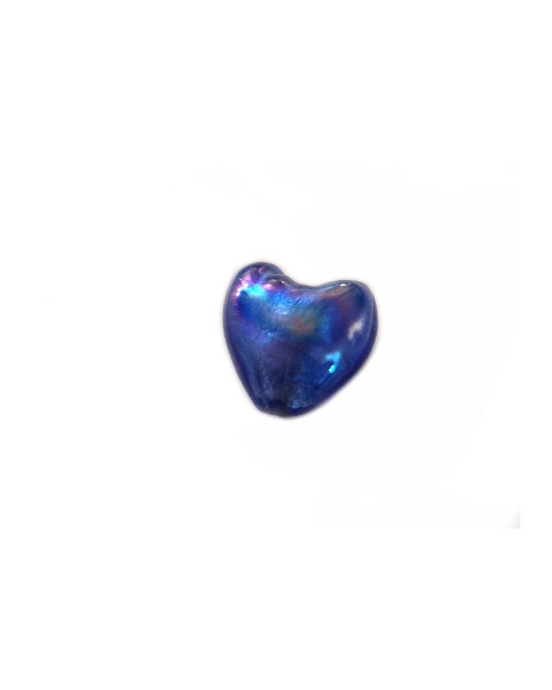 Perle Coeur verre 20mm-Feuille d'argent- Bleu