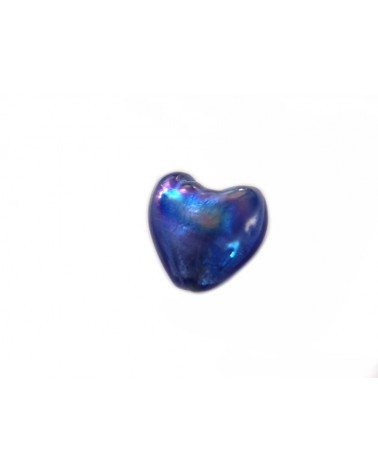 Perle Coeur verre 20mm-Feuille d'argent- Bleu