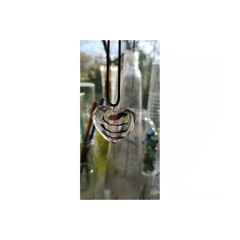 Perle Coeur en verre 27mm-feuille d'argent-Rose x1