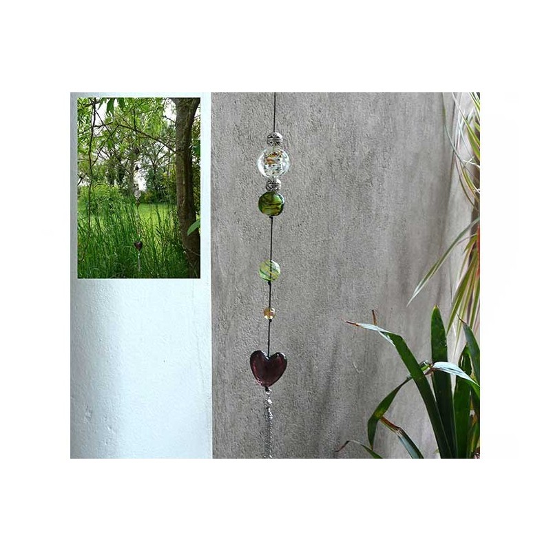 Perle Coeur en verre 27mm-Noir x1