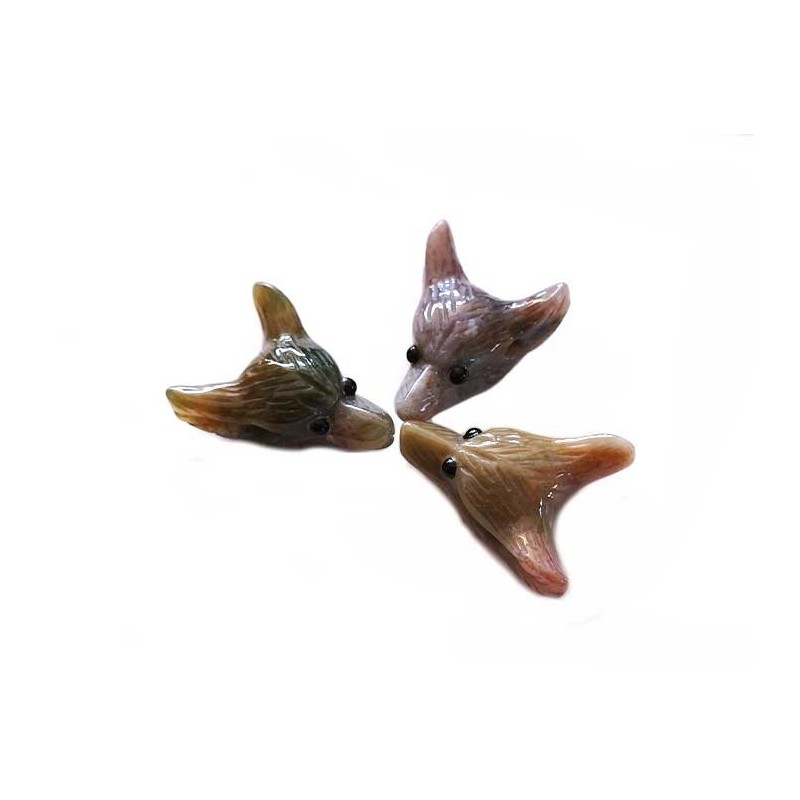 Pendentif tête de loup 33x23mm agate indienne