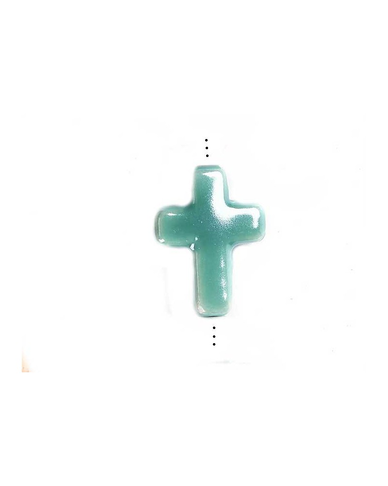 Perle croix en céramique 17x13mm-Bleu