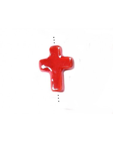 Perle croix en céramique 17x13mm-Rouge