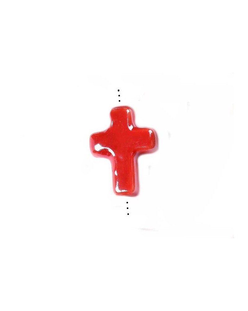 Perle croix en céramique 17x13mm-Rouge