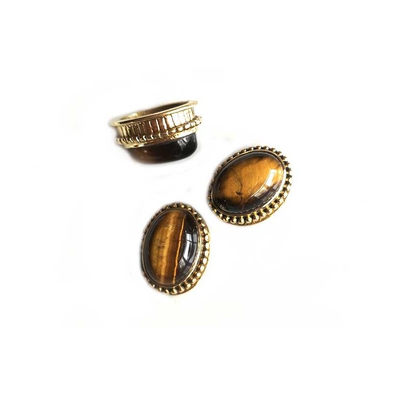 Œil de tigre -18x15mm-Serti ovale rainuré