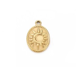Pendentif ovale lune et soleil Acier inox 316L