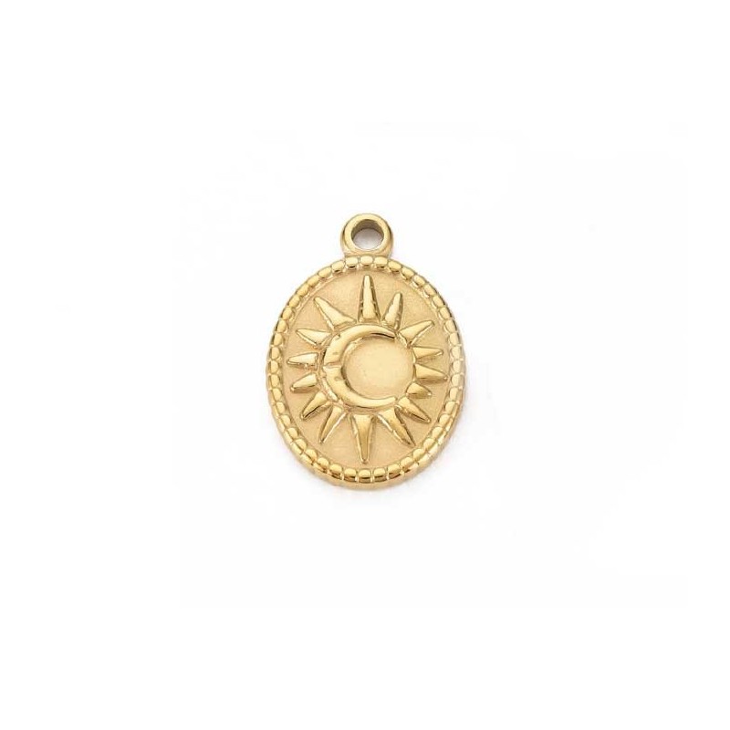 Pendentif ovale lune et soleil Acier inox 316L