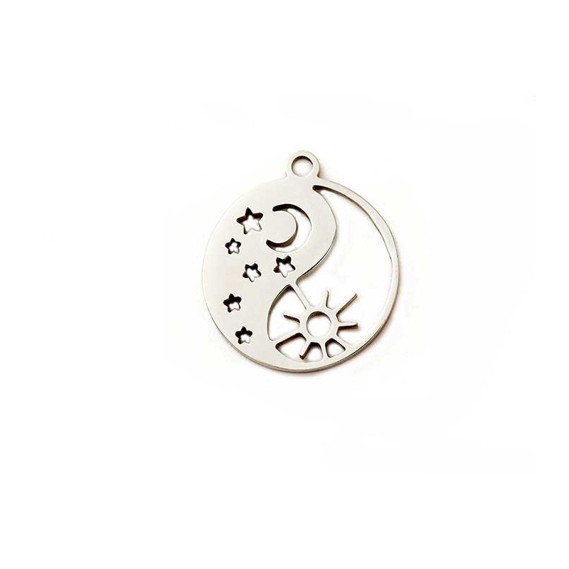 Breloque 15mm yin et yang avec constellations-Acier inox