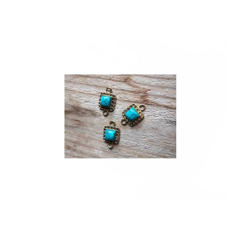 Intercalaire carré 18x11mm-Imitation turquoise-laiton x1