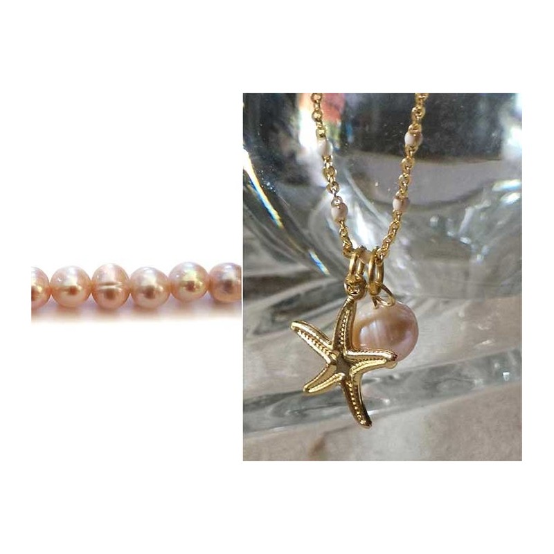 collier chaine avec perle de culture et étoile de mer