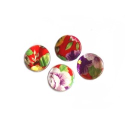 Perle plate 20mm en nacre-Fleuri rouge violet