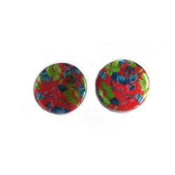 Perle plate 20mm en nacre-Fleuri vert bleu rose