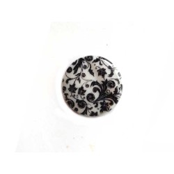 Perle plate 25mm en nacre-Volutes-Noir-Blanc
