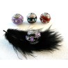 Perle d'indonésie 20mm Noir  strass violet et blanc  x1