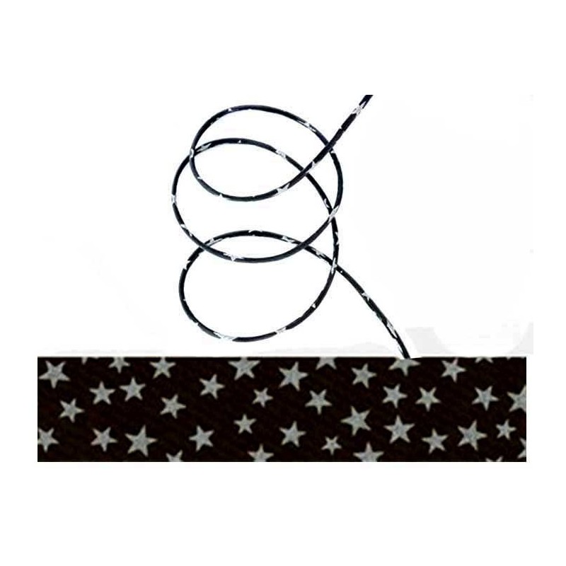 Cordon de Lawn Noir 4mm- Etoiles nacrées X 20cm