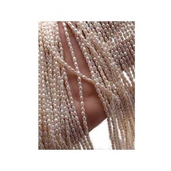 Perles d'eau douce grains de riz- 3-4mm x 3mm -Blanc x 1 rang