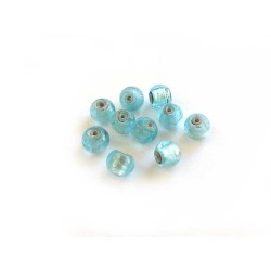 perles en verre feuille d'argent 6mm ciel