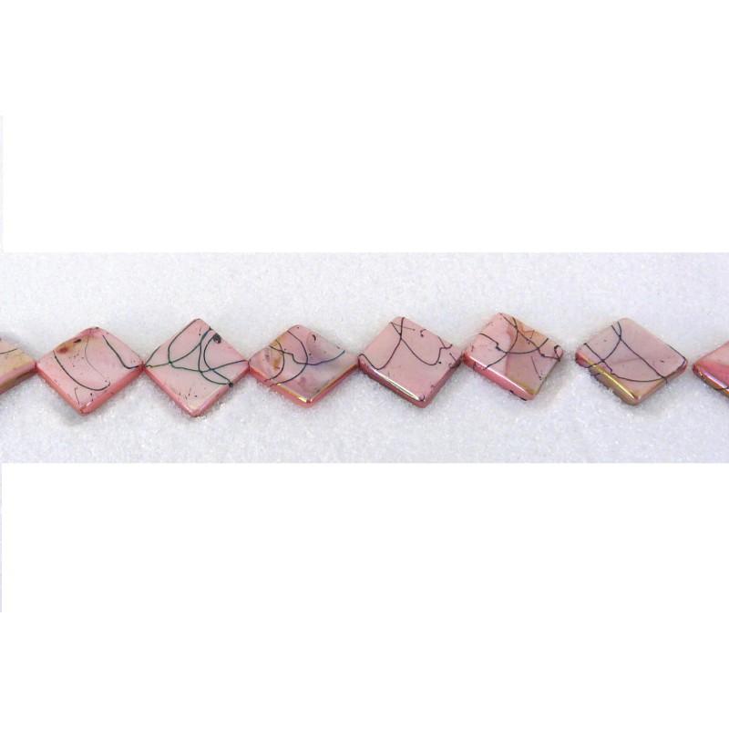 Losange nacré rose AB 15 X 15mm x 5 ou 1 rang