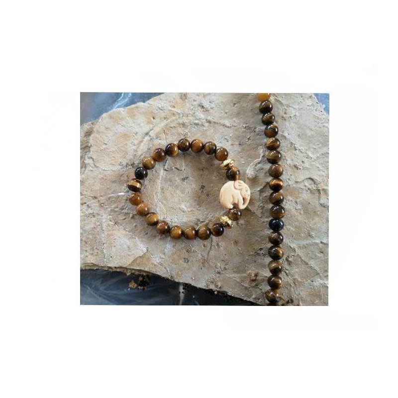 Oeil de tigre 8mm jaune x Fil 38cm