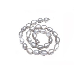 Perles d'eau douce ovales irrégulières 9-12mm gris argent 37cm