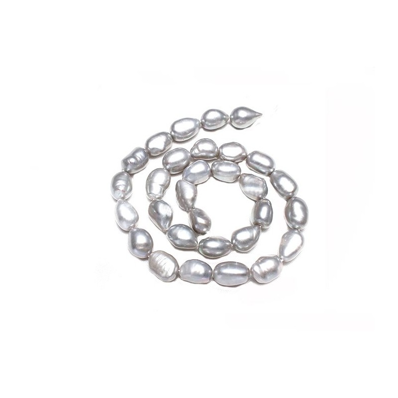Perles d'eau douce ovales irrégulières 9-12mm gris argent 37cm