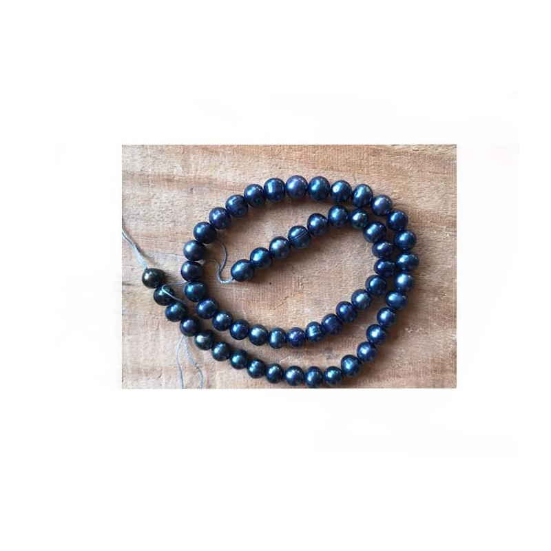 Perles d'eau douce rondes bleu électrique 7-8mm par 4