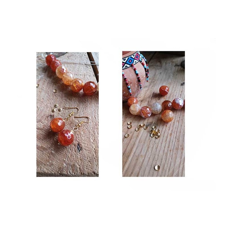 Fil de 12 Agates fire16mm facettées orange mix-18cm