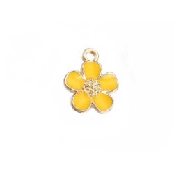 Breloque fleur émaillée13mm-Doré-jaune