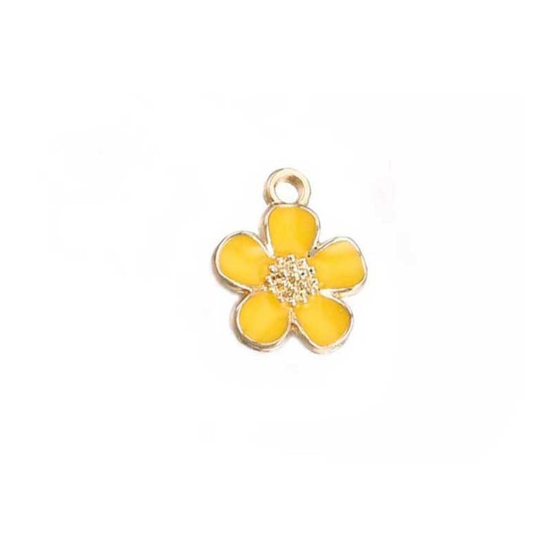 Breloque fleur émaillée13mm-Doré-jaune
