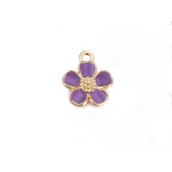 Breloque fleur émaillée13mm-Doré-violet