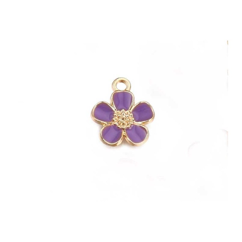 Breloque fleur émaillée13mm-Doré-violet