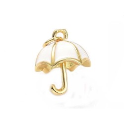 Pendentif parapluie 3D 15x13mm laiton-Blanc-Doré 18k