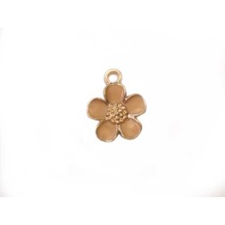 Breloque fleur émaillée13mm-Doré-Beige