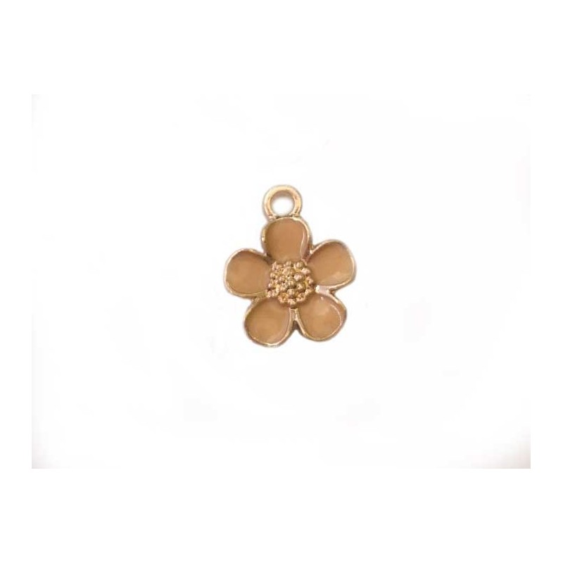 Breloque fleur émaillée13mm-Doré-Beige