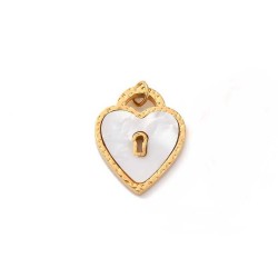 Pendentif cadenas cœur 17x14mm-nacre - Acier inox 304 doré 18K