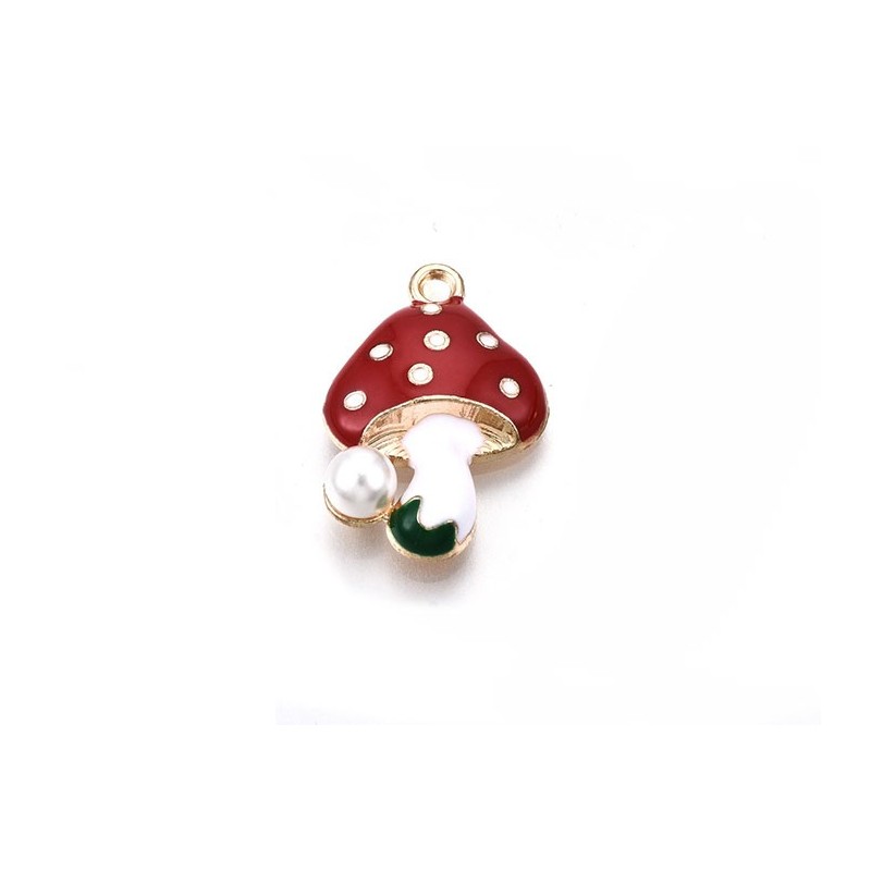 Pendentif champignon et perle 22x15mm-Doré-Rouge