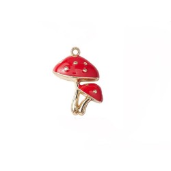 Pendentif deux champignons 26x20mm-Doré-Rouge