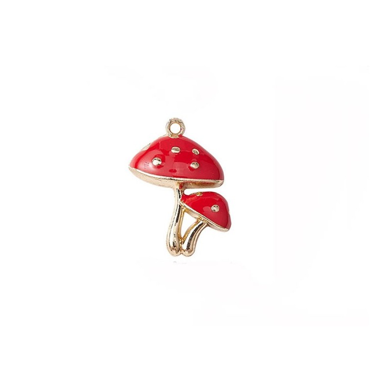 Pendentif deux champignons 26x20mm-Doré-Rouge