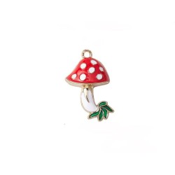 Pendentif champignons des bois 26x16mm-Doré-Rouge