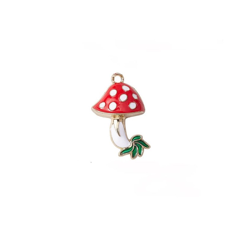 Pendentif champignons des bois 26x16mm-Doré-Rouge