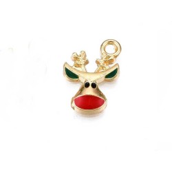 Pendentif renne de Noël  16x12mm-Doré-Rouge