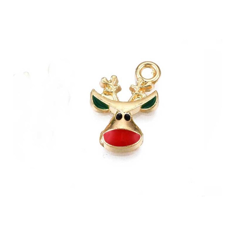 Pendentif renne de Noël  16x12mm-Doré-Rouge