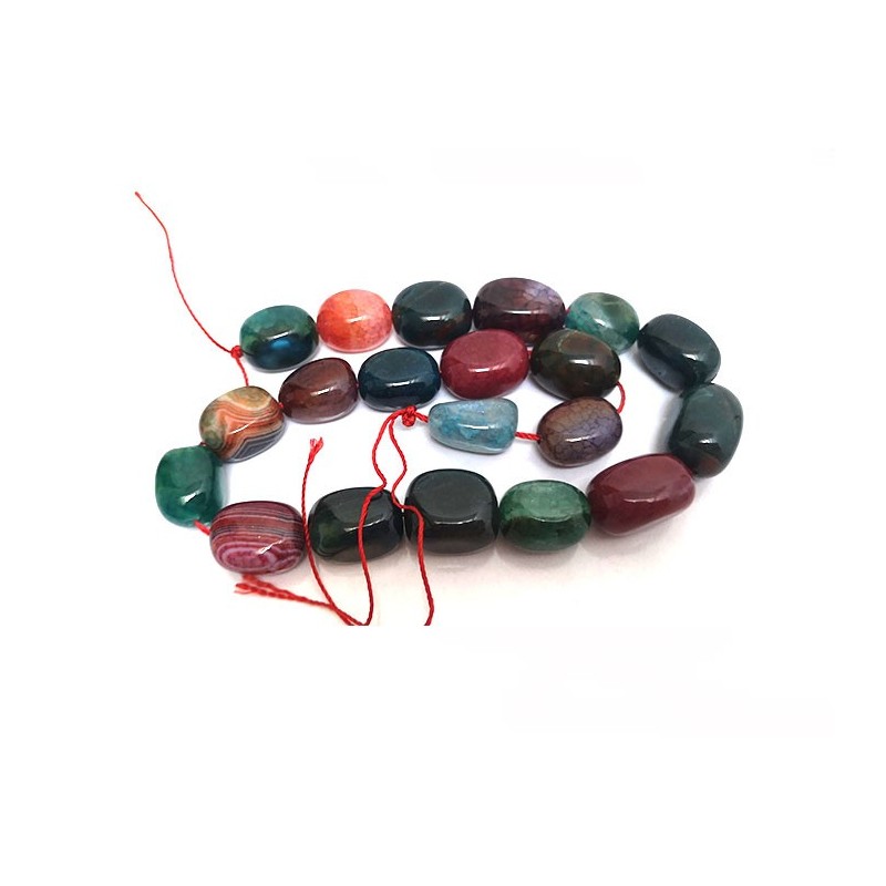 Fil de  Perles en Agate veinée multicolore 18x14mm-13x10mm -37cm