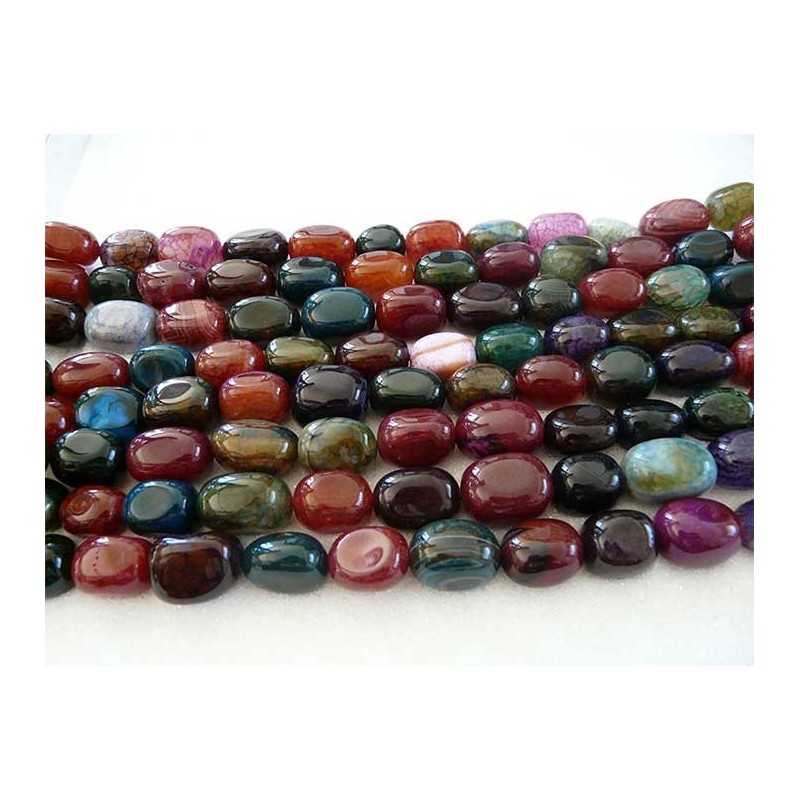Fil de  Perles en Agate veinée multicolore 18x14mm-13x10mm -37cm