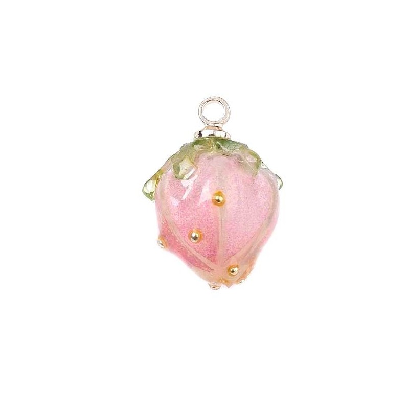 Pendentif Bouton de Rose 15x10mm-Doré-Acétate Rose