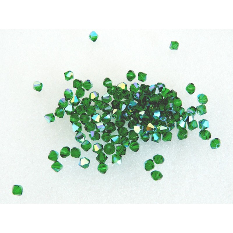 Toupies en cristal de Bohême 4mm VERT - Green Bottle AB x 25