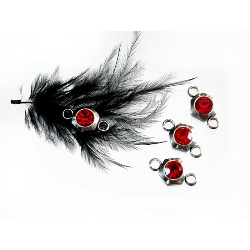 Intercalaire acier inoxydable 12 x 7mm strass rouge  x 1