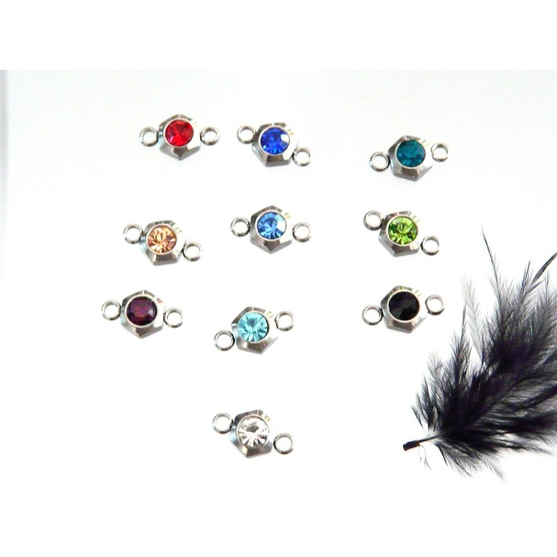 Intercalaire acier inoxydable 12 x 7mm strass indicolite