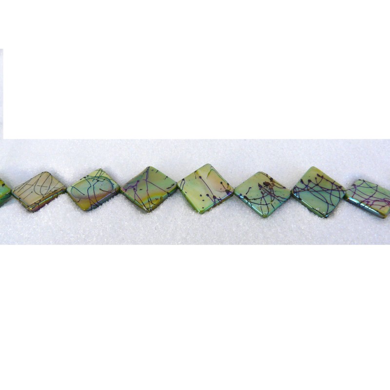 Losange nacré vert AB 15 X 15mm x 5 ou 1 rang